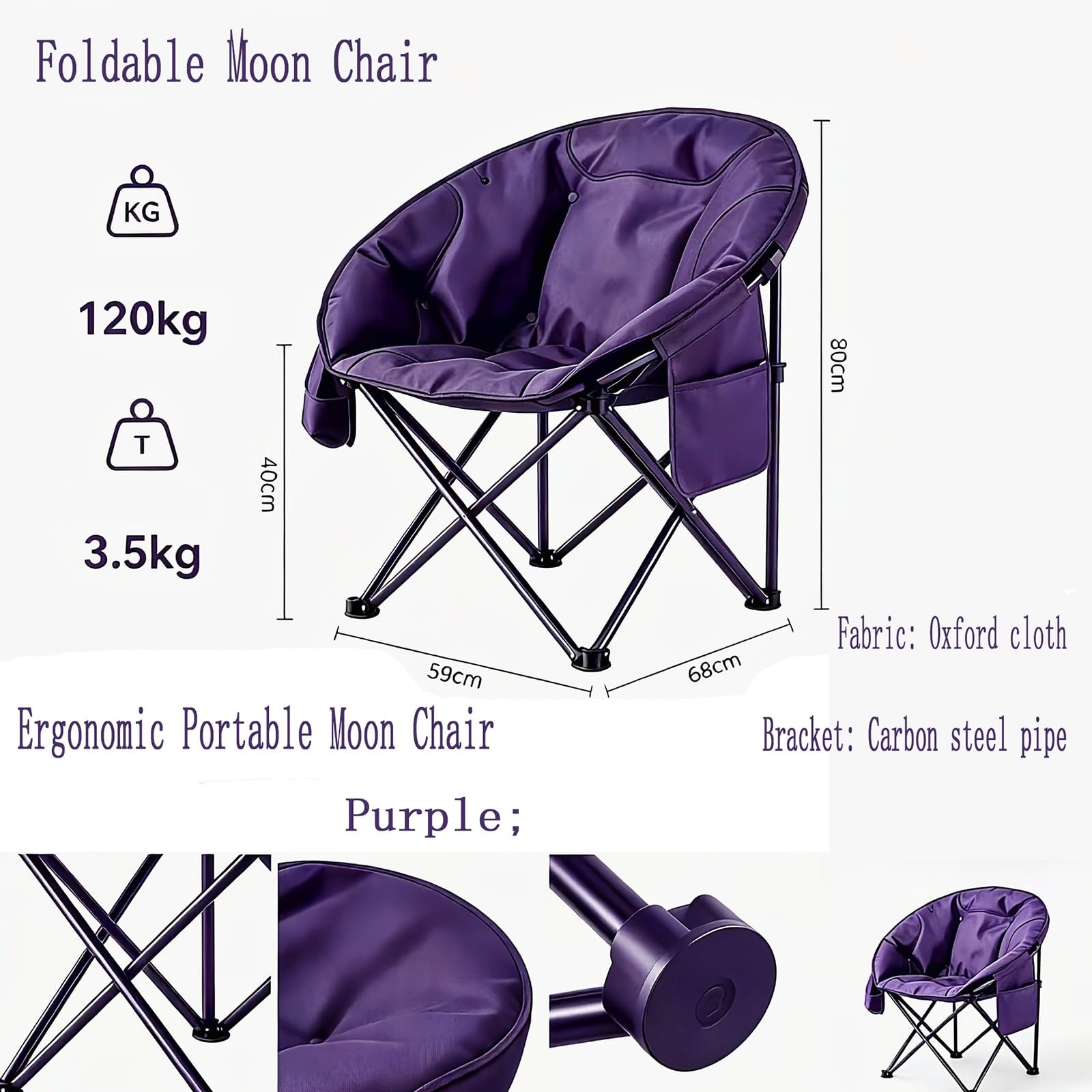 Chaise de Camping Pliable Surdimensionnée Portable avec Porte Gobelets et Accoudoirs Cadre Stable pour Extérieur Intérieur Camping Pêche Couleur Noir Gris E