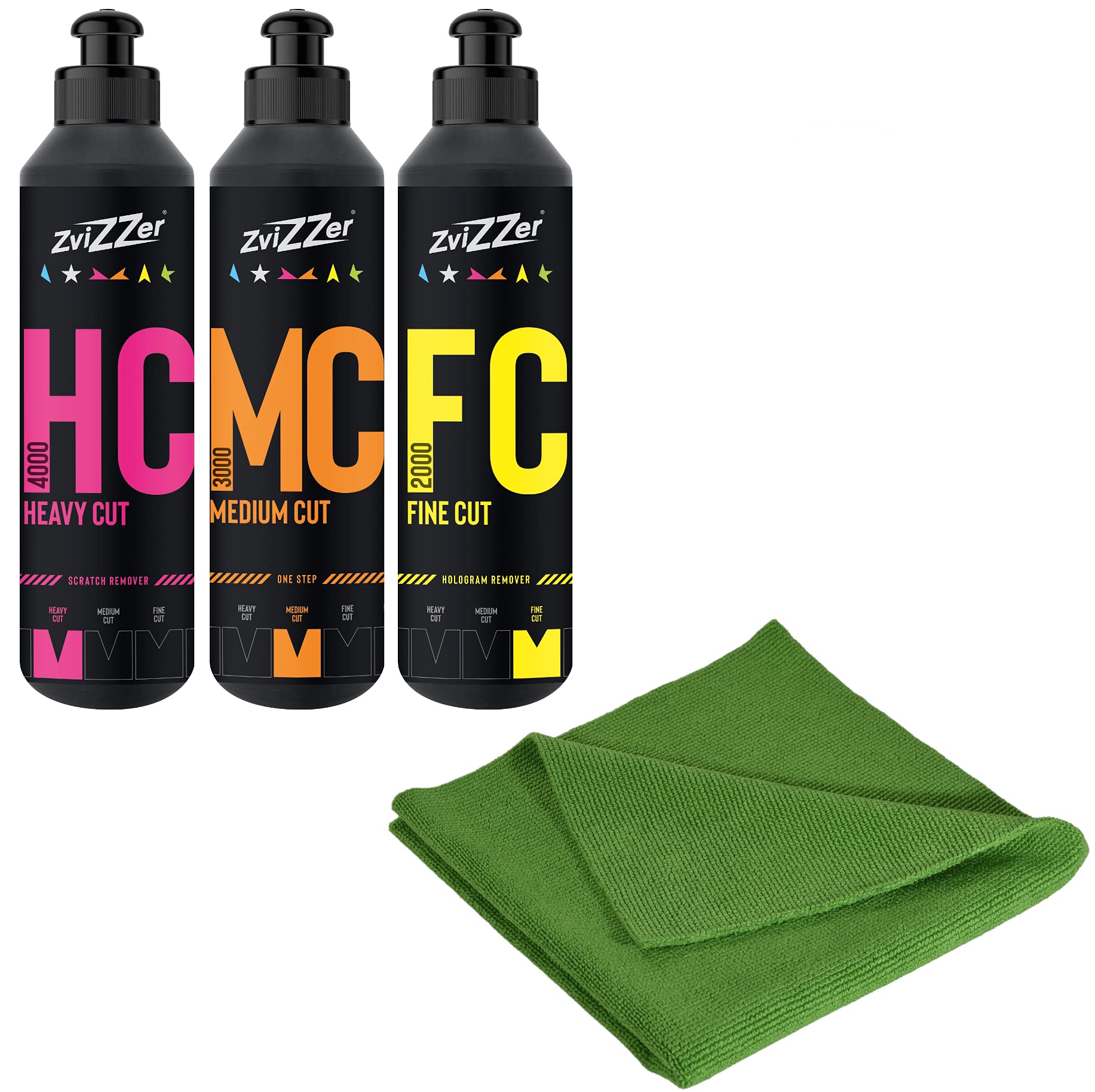 ADVANTUSE Zvizzer Politur-Sets Politur 3x á 250ml Kratzerentfernung bis Hochglanz - (250ml Heavy Cut bis Fine Cut)