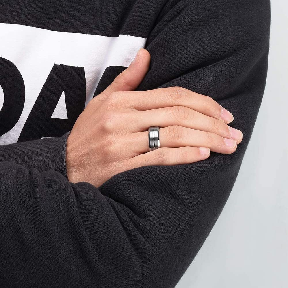 Stainless Steel Silver Toned Grey Finger Ring for Men