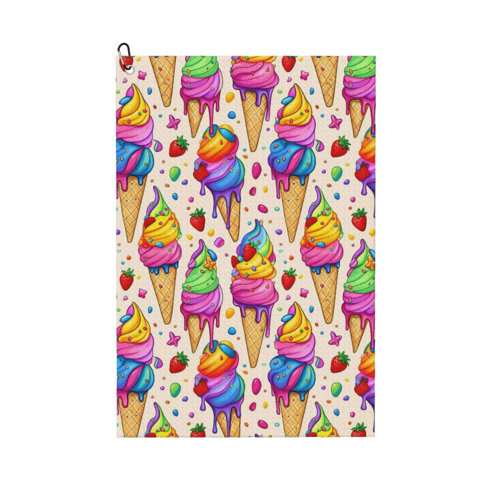 Oudrspo Rainbow Ice Cream Cone Multi-Functional Golf Towel | Absorbent Quick Drying 16x24in