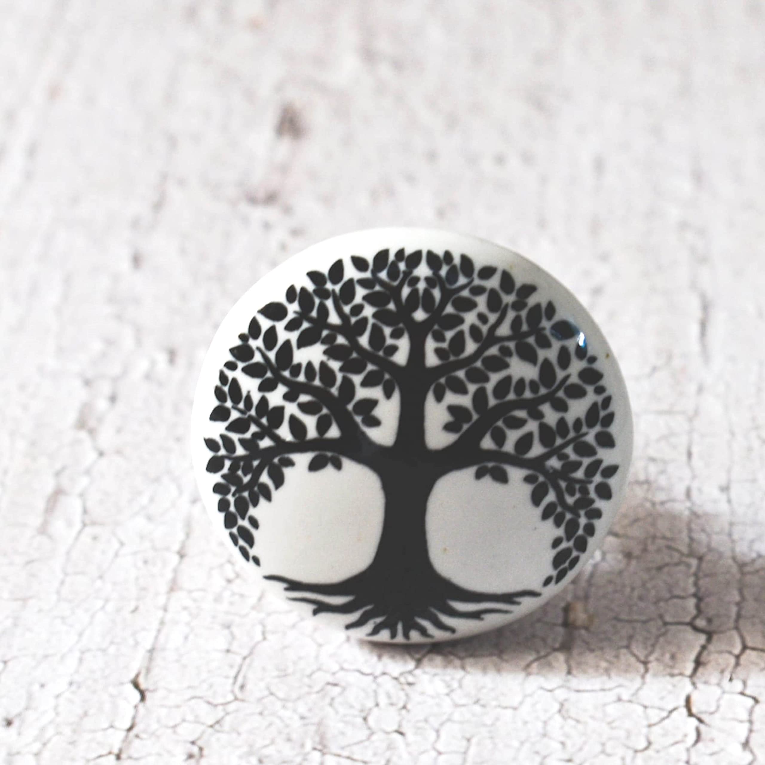 ARTISNO Schöne gelbe und weiße Keramikknäufe für Küchenschränke, Schubladen, Hardware-Knäufe, handgefertigte Knöpfe, Schrankknöpfe, Keramik-Türknäufe, 10 Stück (Tree of life)