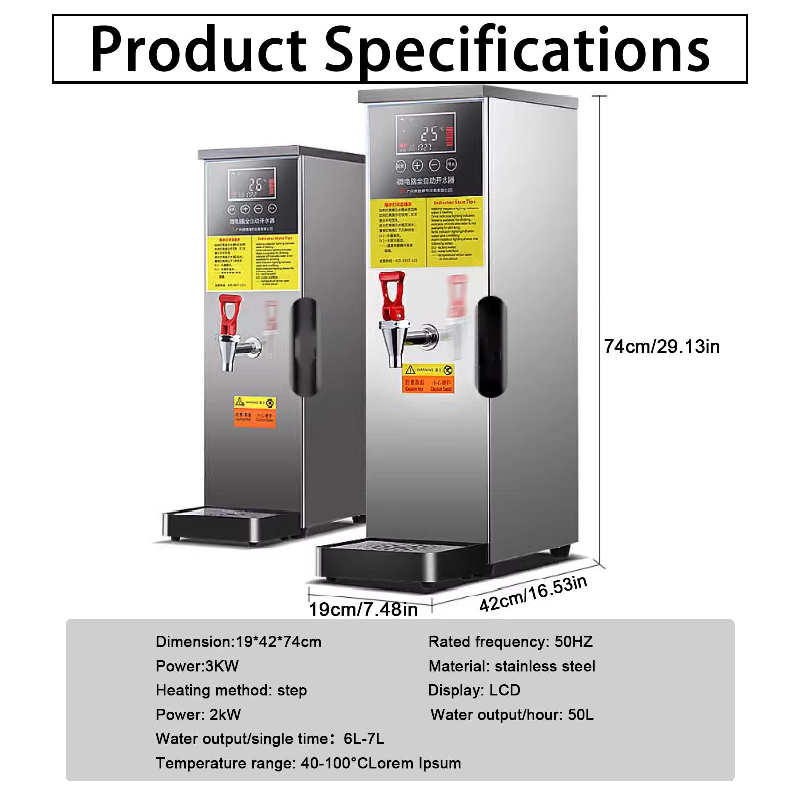 Scaldacqua Commerciali, Pannello di Controllo Digitale, Controllo della Temperatura 40-100 °C, scaldabagno Automatico in Acciaio Inossidabile, bollitore, per Bevande Calde (Silver 50l)