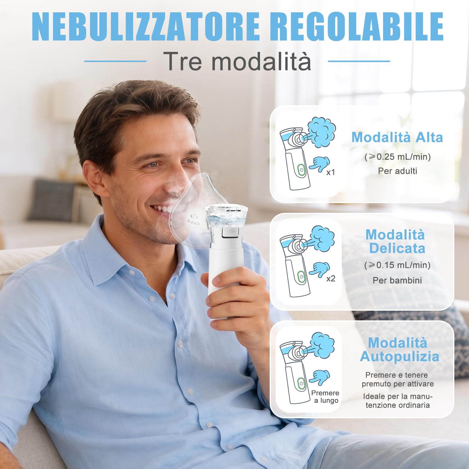 Mistara Aerosol Portatile Silenzioso per Adulti e Bambini - Macchina Aerosol con Schermo LED e Visualizzazione del Tempo Upgrade, USB-C Ricaricabile, Auto-Pulizia, Maschere e Boccaglio, Mesh ≤5μm