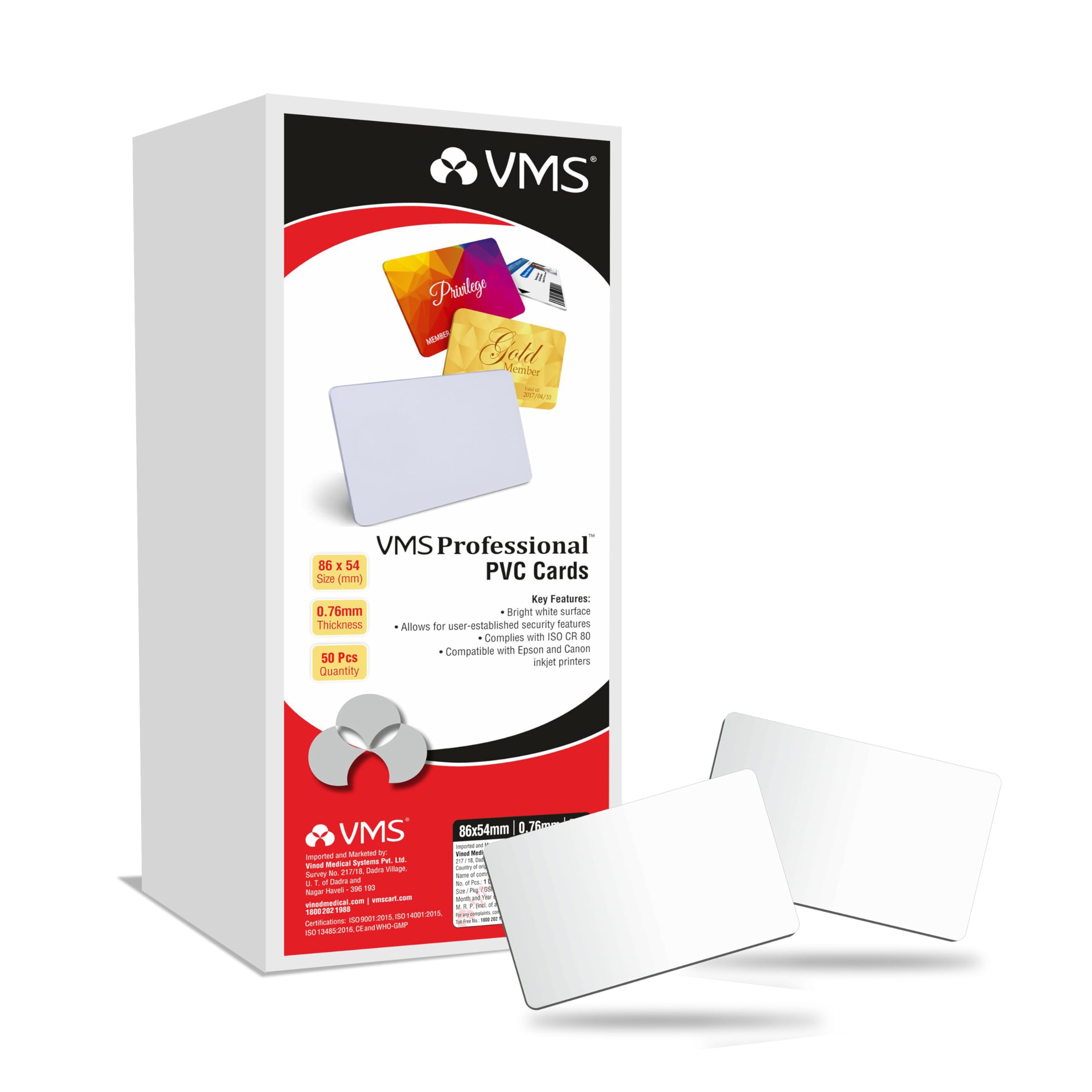 VMS Professional Blank PVC Card Contact IC/Smart Card 50 Cards