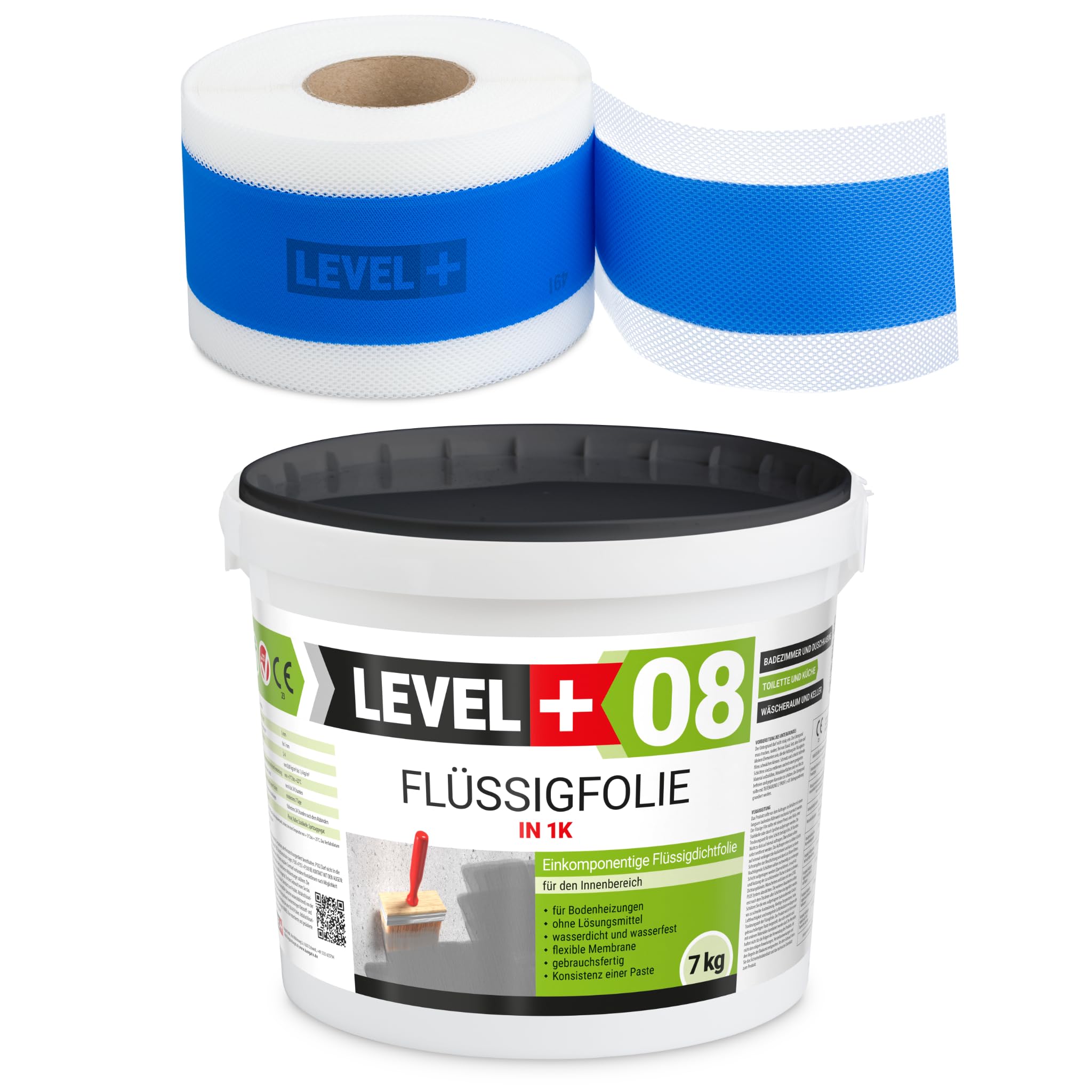 Dichtset Badabdichtung 7 Kg Flüssigfolie 1K, 5m Dichtband