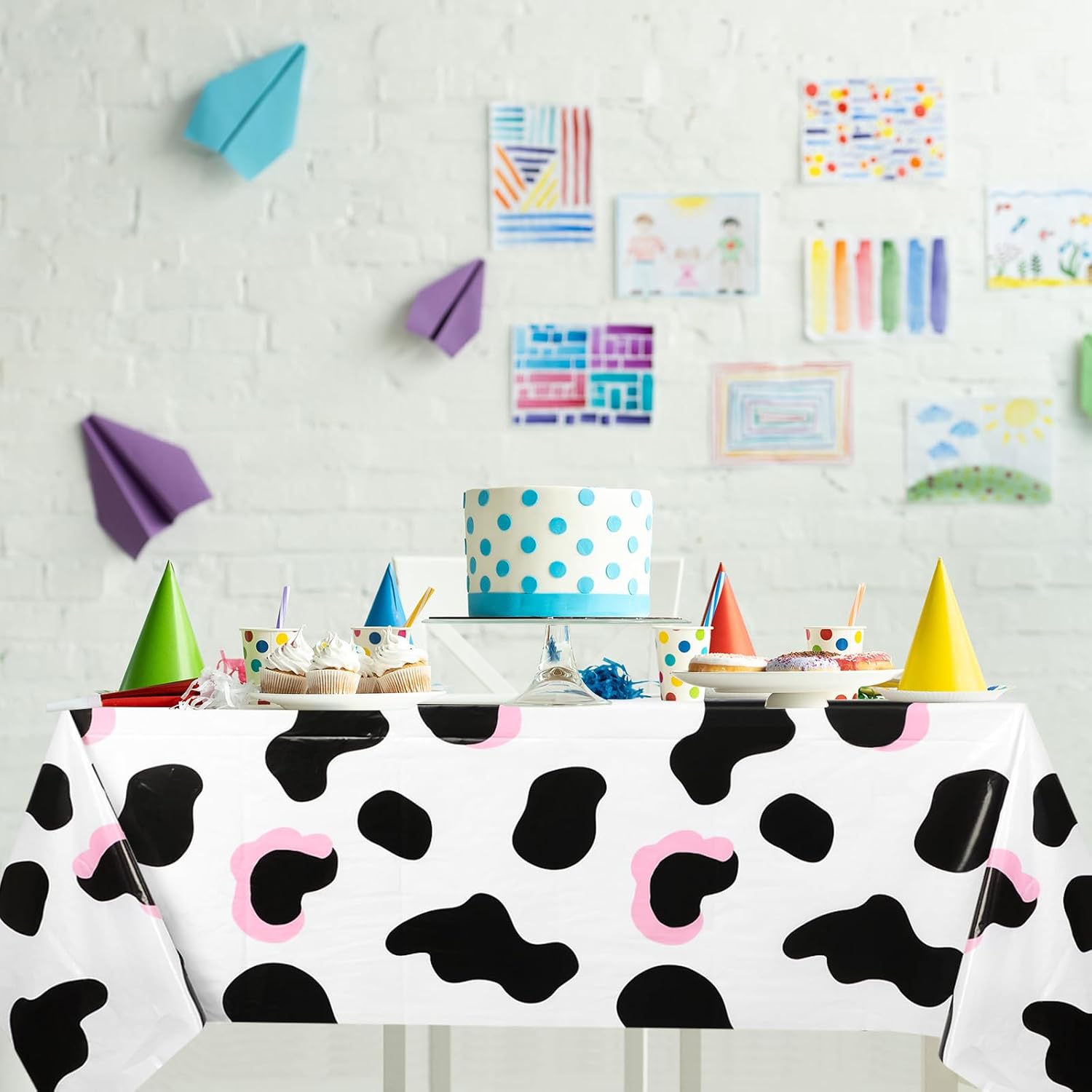 Oudain 3 Pcs 54 x 108 Inch Cow Table Cloths for Party Cow Tablecloth Paisley Table Runner Rectangular Birthday Party Decorations Supplies for Home (Light Pink Black White)