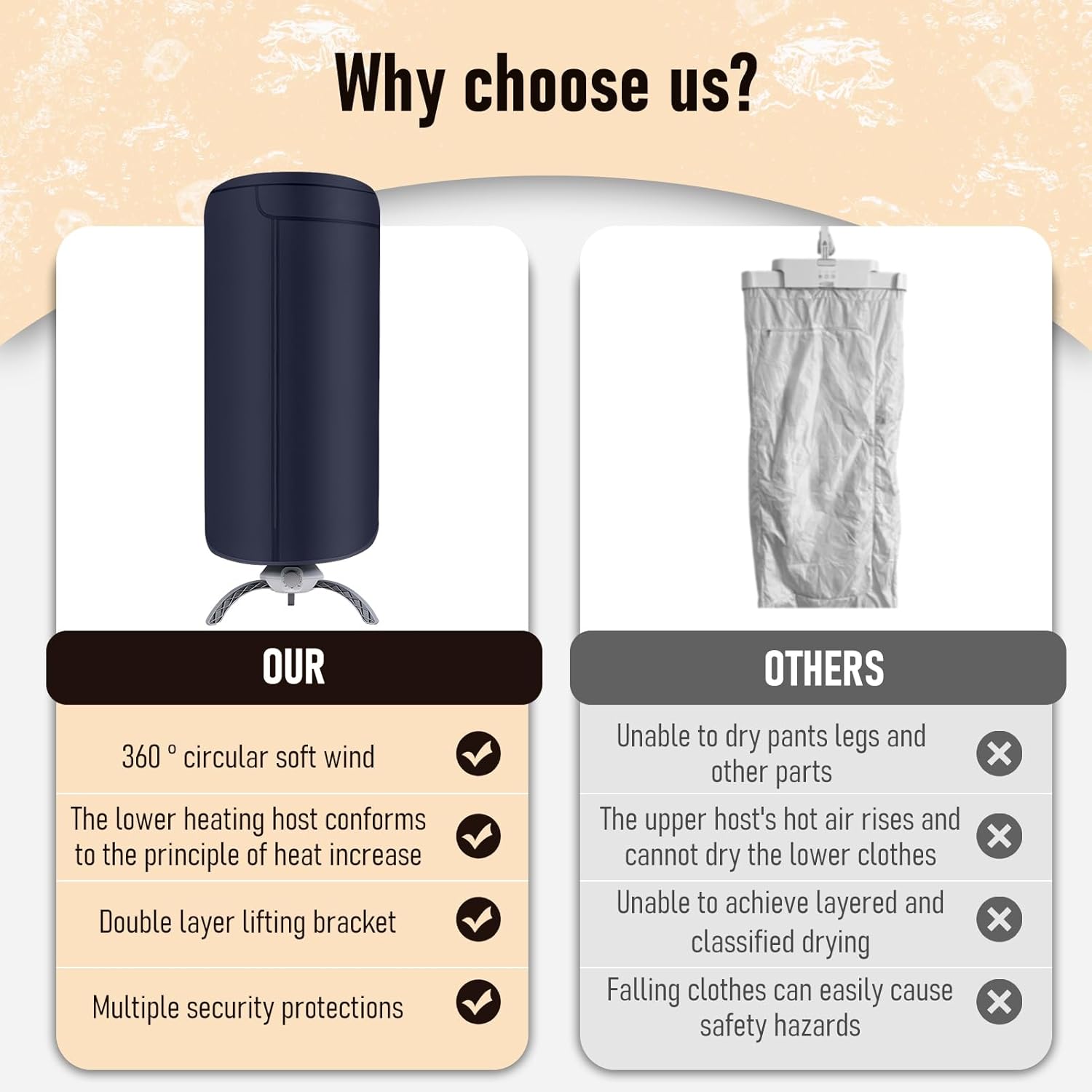 Portable Electric Cloth Dryer – 900W High-Temp Oxford Fabric, Fast Drying Rack for Large/Small Items, Quiet Operation, Ideal for Home, Travel (19.6x45.6in) black