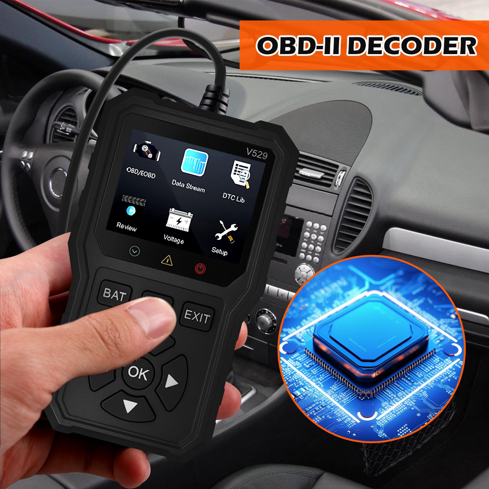 V529 OBD2 profesjonalne urządzenie diagnostyczne do samochodu, z czytnikiem kodów błędów, OBD do wszystkich pojazdów, urządzenie diagnostyczne z wyświetlaczem danych na żywo i resetem silnika