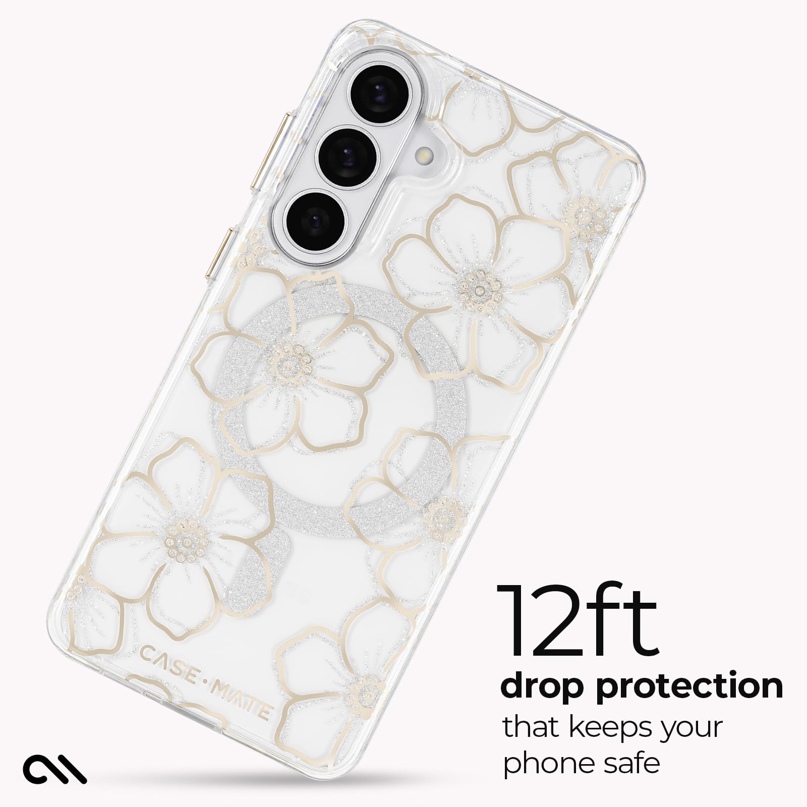 Case-Mate Etui na telefon Samsung Galaxy S26 Plus [ładowanie magnetyczne i bezprzewodowe] - błyszczące kwiatowe etui na telefon z ochroną przed upadkiem 3,7 m - magnetyczne etui premium na telefon
