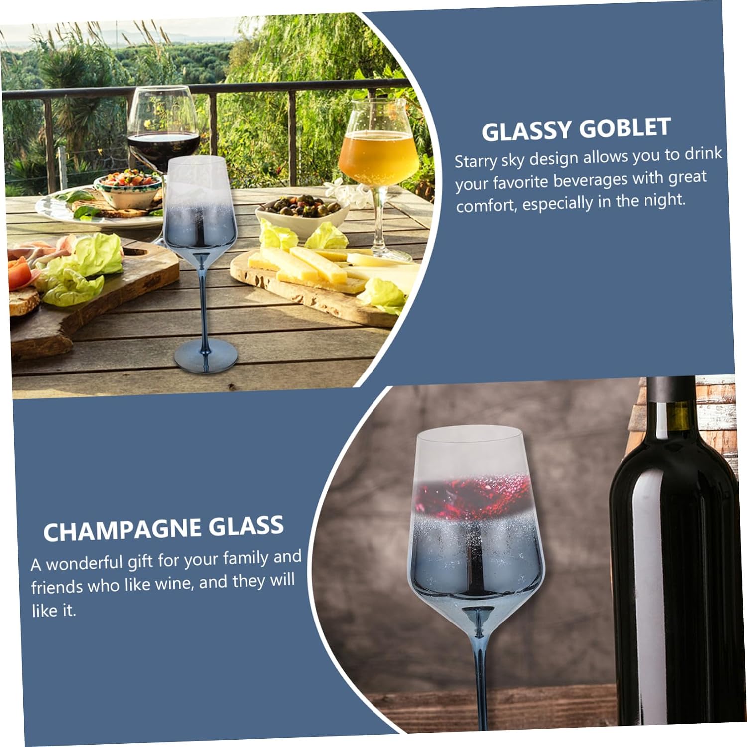 Crystal Blue Glasses Set, 350ml Night Sky Patterned Goblets, Lead-free Glassware for Wedding Toast, Anniversary Celebration, Elegant Stemmed Drinkware