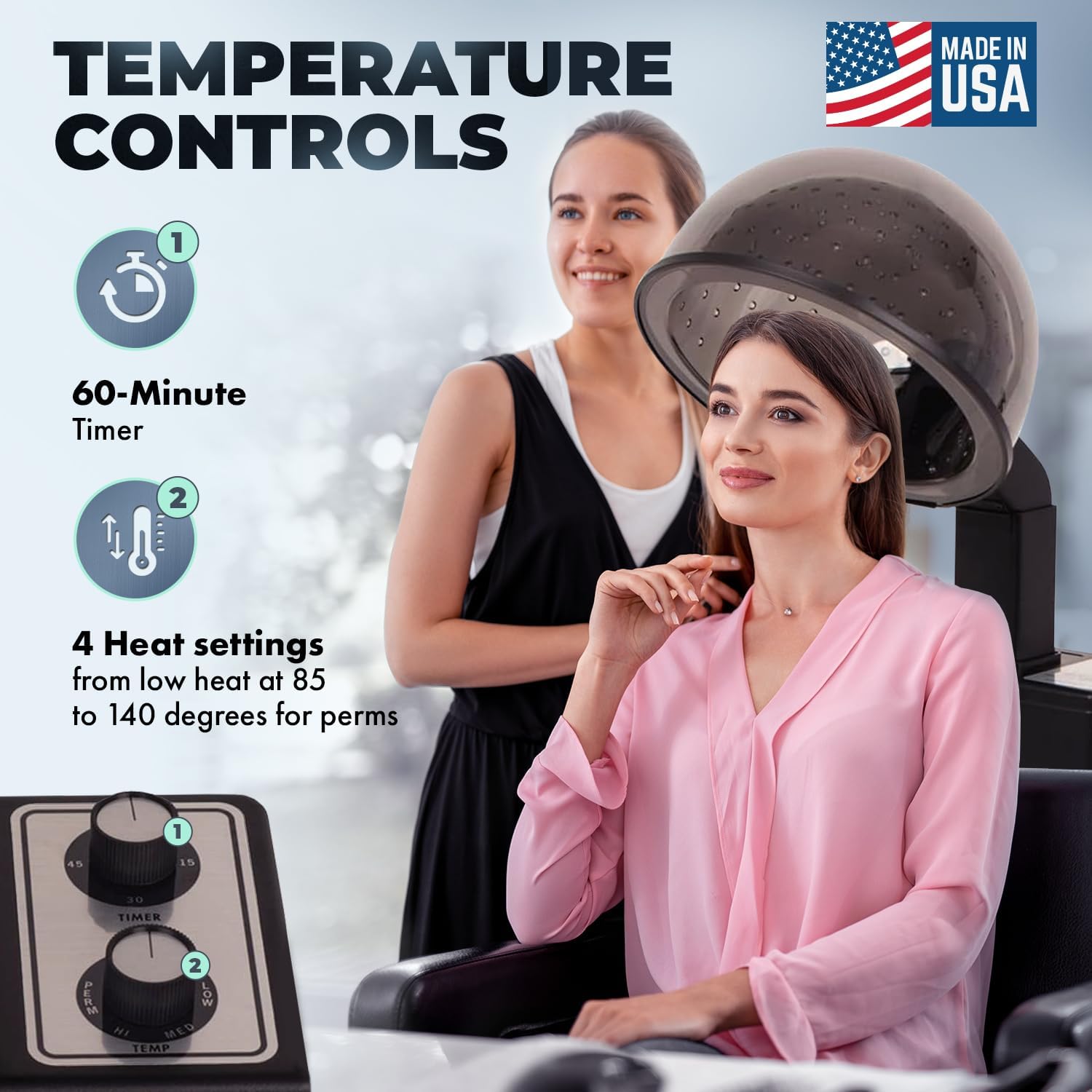 Buy-Rite X-TRA Hot 980W Professional Hooded Standing Salon Hair Dryer with Timer, 4 Heat Settings, Extra-Large Adjustable Hood, Removable Filter, UL/CSA Certified, Black, HL-1500