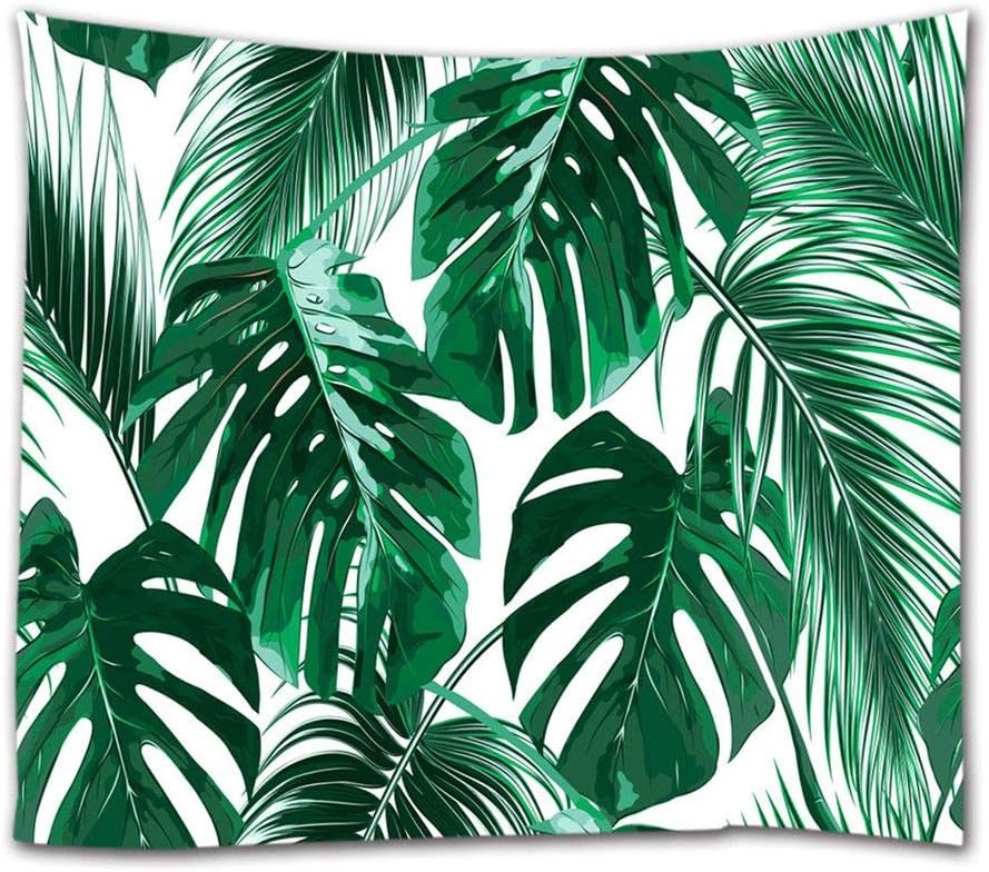 Ihome888 Palm Leaf Tapestry, Tropical Jungle Leaves Tapestries Large Wall Hanging for Bedroom Living Room Dorm, 90 Inch by 70 Inch, Green White