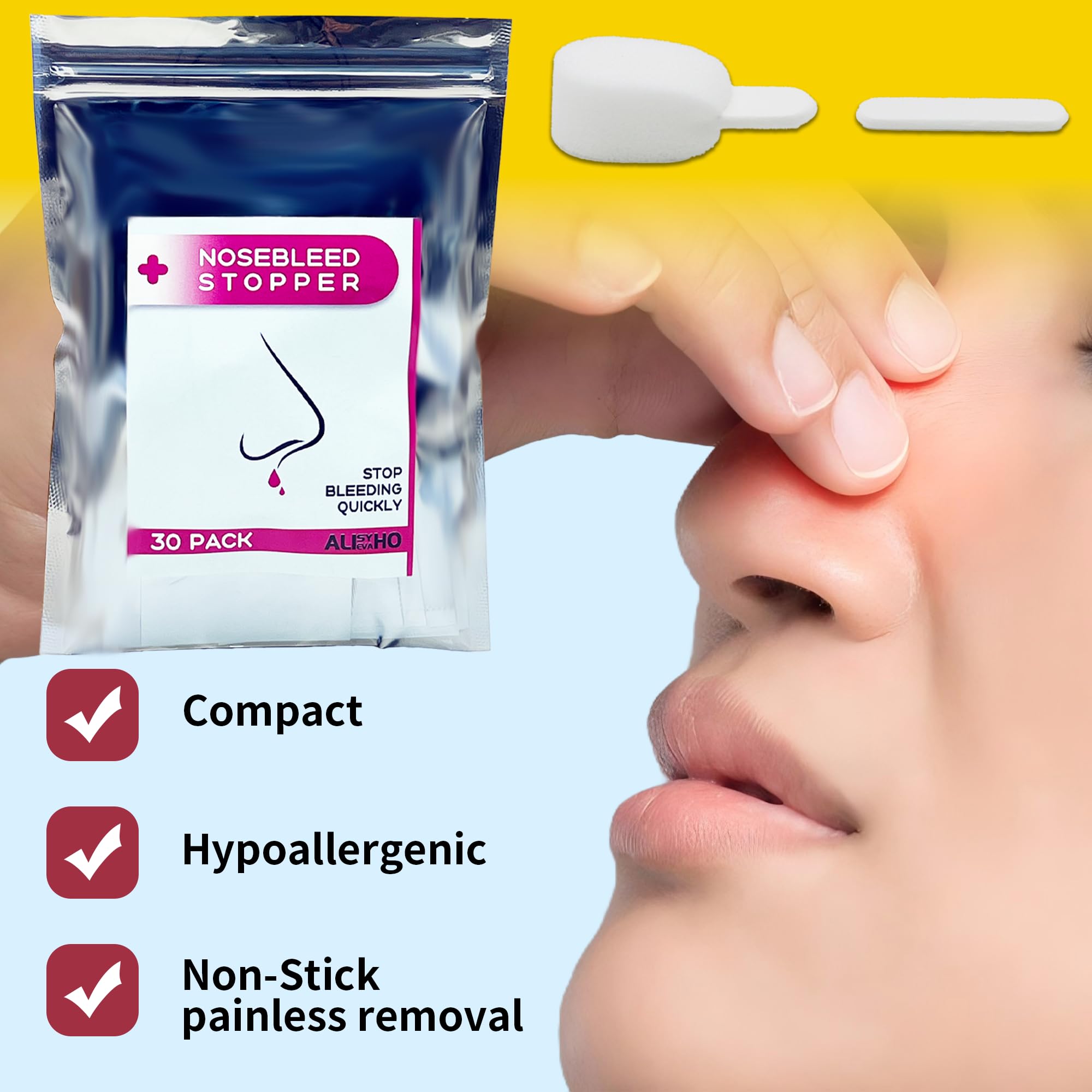 30 Stück Nasenblut-Stopper – einzeln verpackt, tragbar, super saugfähiger Nasenstopper, hilft Nasenbluten schnell und schmerzlos zu stoppen Blutungen für Erwachsene und Kinder (30 Stück)