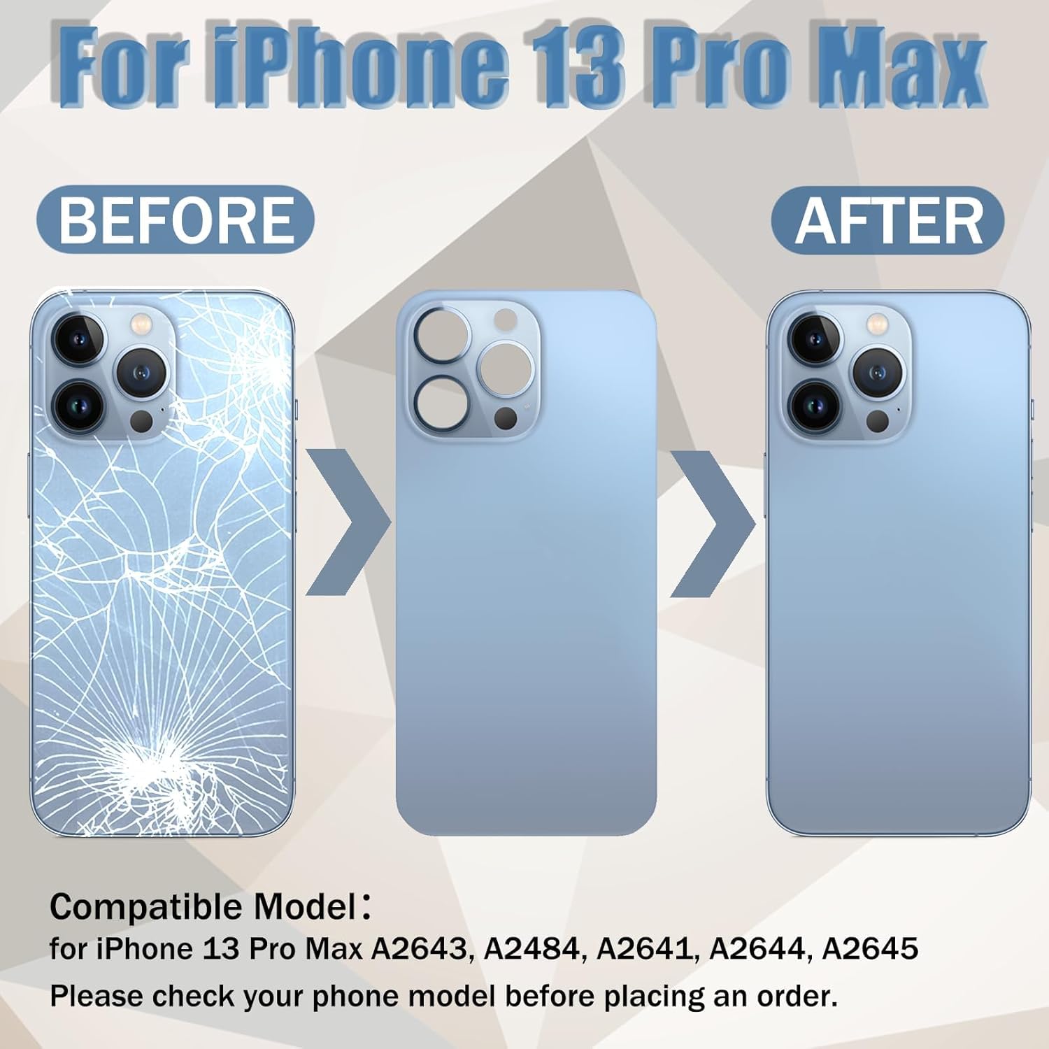 Sostituzione del coperchio del vetro posteriore 13 Pro Max per iPhone 13 Pro Max Sostituzione del vetro posteriore posteriore da 6,1 '' con kit di strumenti di riparazione (Blu Sierra)