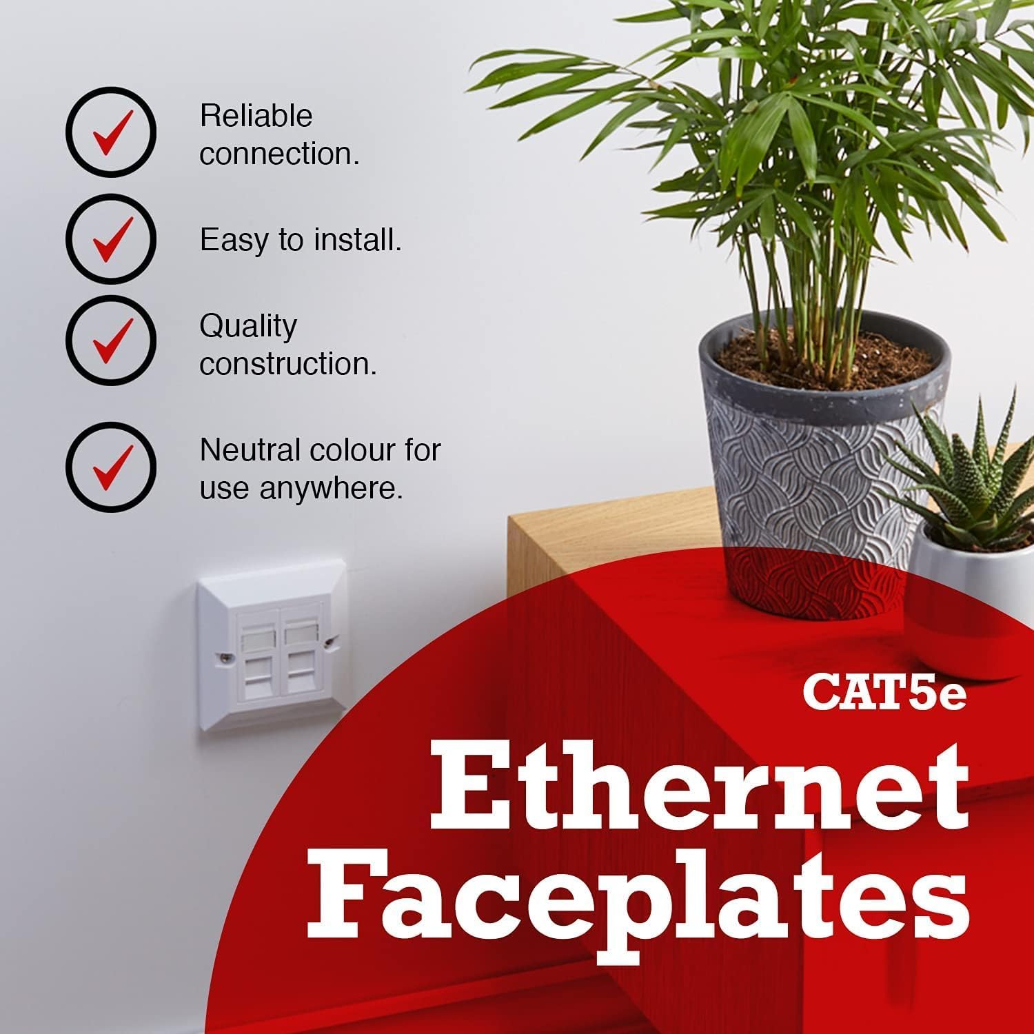 rhinocables CAT5e Ethernet Faceplate, 1 Port - Image 2