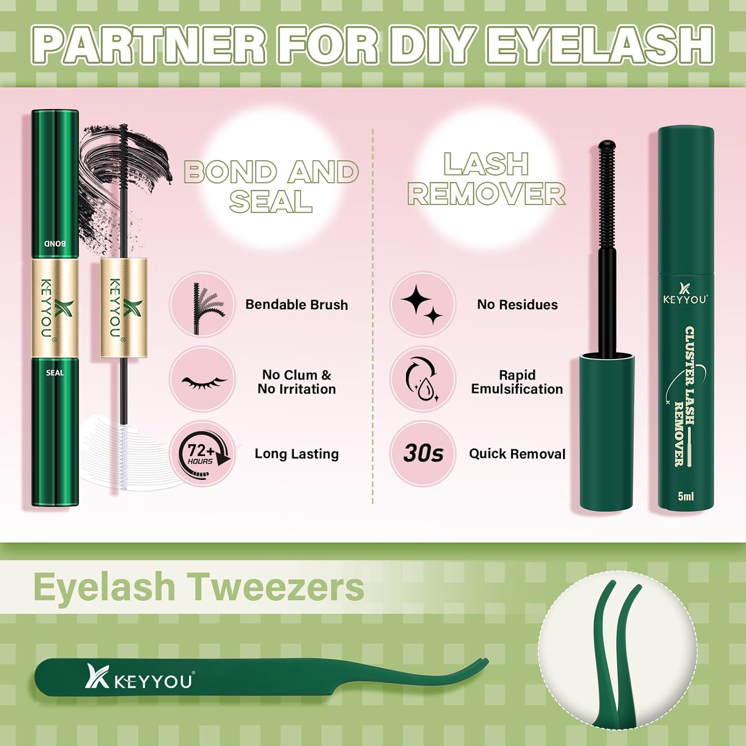KEYYOU Angel lash Clusters Kit Lash Extension Kit C Curl 144Pcs Eyelash Extension Kit Wispy Natural Invisible Band Lash Kit with Waterproof DIY Lash Extension Kit at Home(Angel-D-8-18MIX)