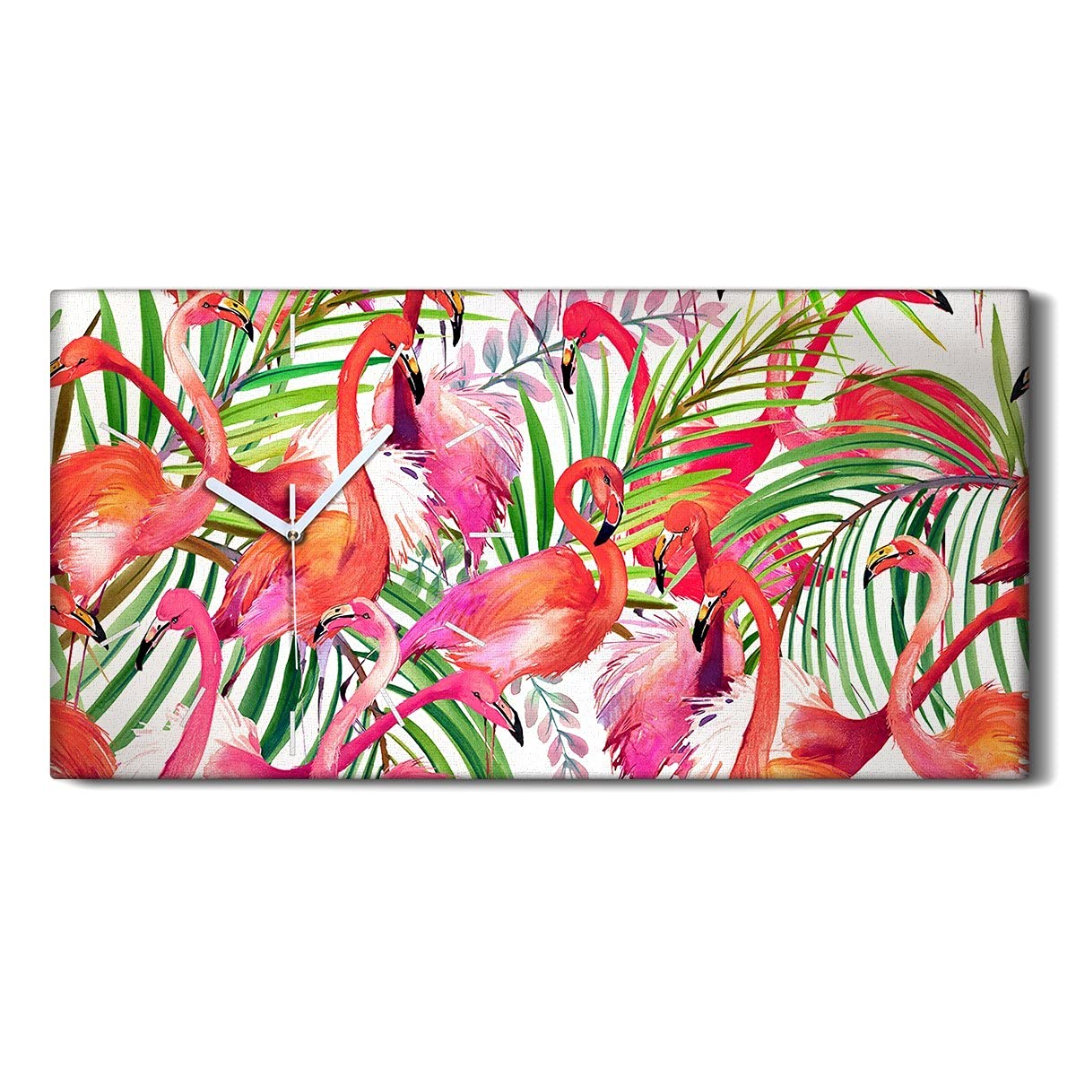 Horloge sur Toile Feuilles de Flamant Abstraite Image Art Moderne