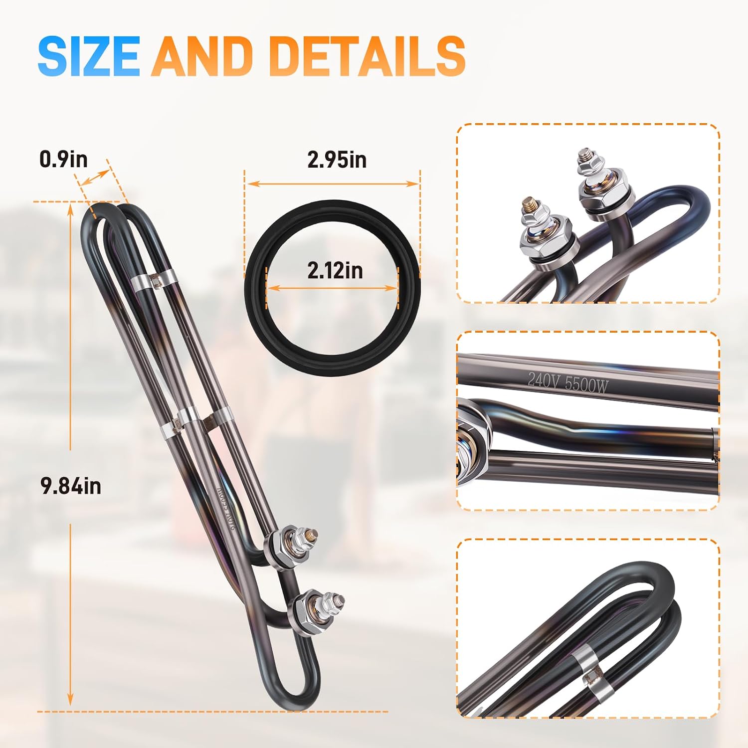 5.5KW 240V Titanium Hot Tub Heater Element with Mounting Hardware Compatible with Flo-Thru Universal Tub Heating Element Applicable in Balboa Spa Heater Element Spas Electric Heaters or Swimming Pools