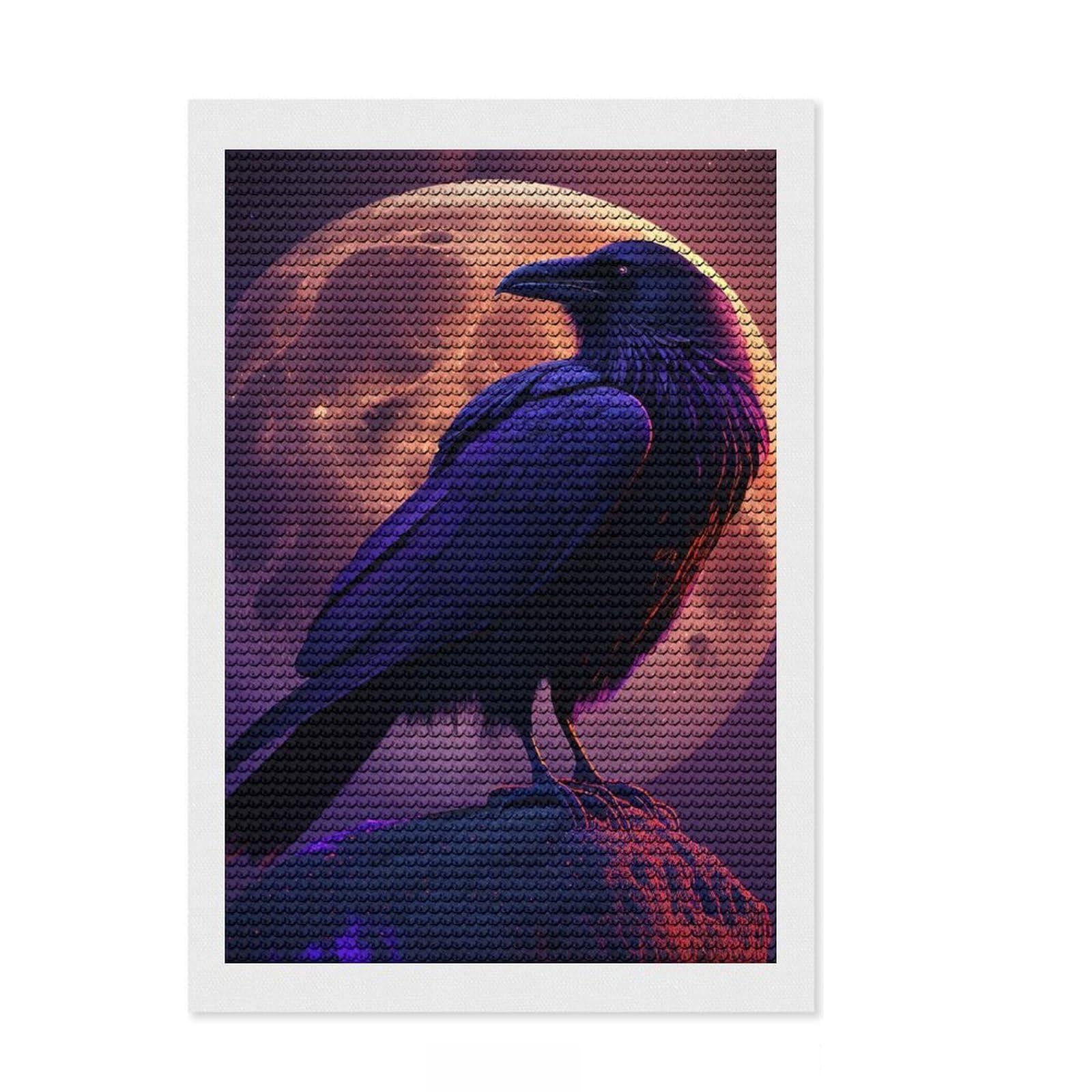 Junmoney Raven Moon Night Full Drill Diamond Painting Kit 8"x12", Good for Quiet Evenings, Fun Craft Experience, Living Room Decor, Gift Idea