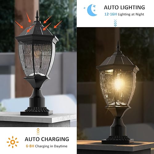 Miniatura 4 de Luces solares para poste de lámpara al aire libre impermeables con base de montaje en muelle, luces solares exteriores de aluminio grandes de 20