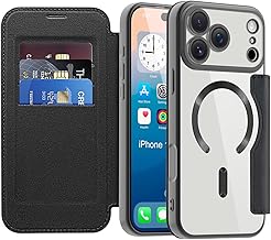 IMEIKONST Magnetic Cover for iPhone 17 Pro Max with Card Slots, [Compatible with MagSafe] [RFID Blocking] PU Leather Wallet Flip Transparent Case for iPhone 17 Pro Max. Black JDCX