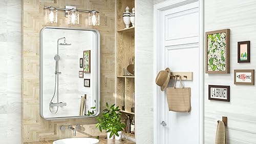 Miniatura 2 de TokeShimi Espejo de pared plateado de 20 x 30 pulgadas para baño, marco de metal plateado, decorativo, rectangular, montado en la pared, decoración