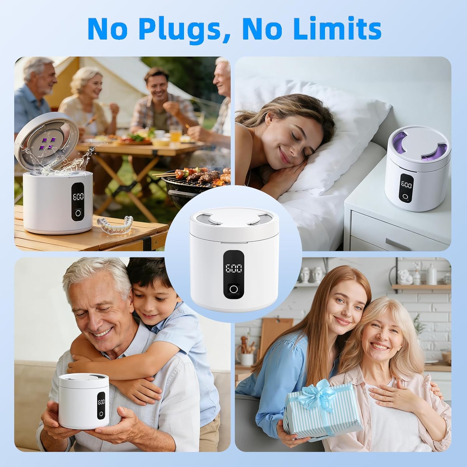 Ultrasonic Retainer Cleaner Machine, Rechargeable Denture Cleaner 4000mAh Battery | 48kHz Ultrasonic Dental Cleaning Pod for Night Guard, Invisalign, Braces, Denture, Toothbrush and Jewelry - White
