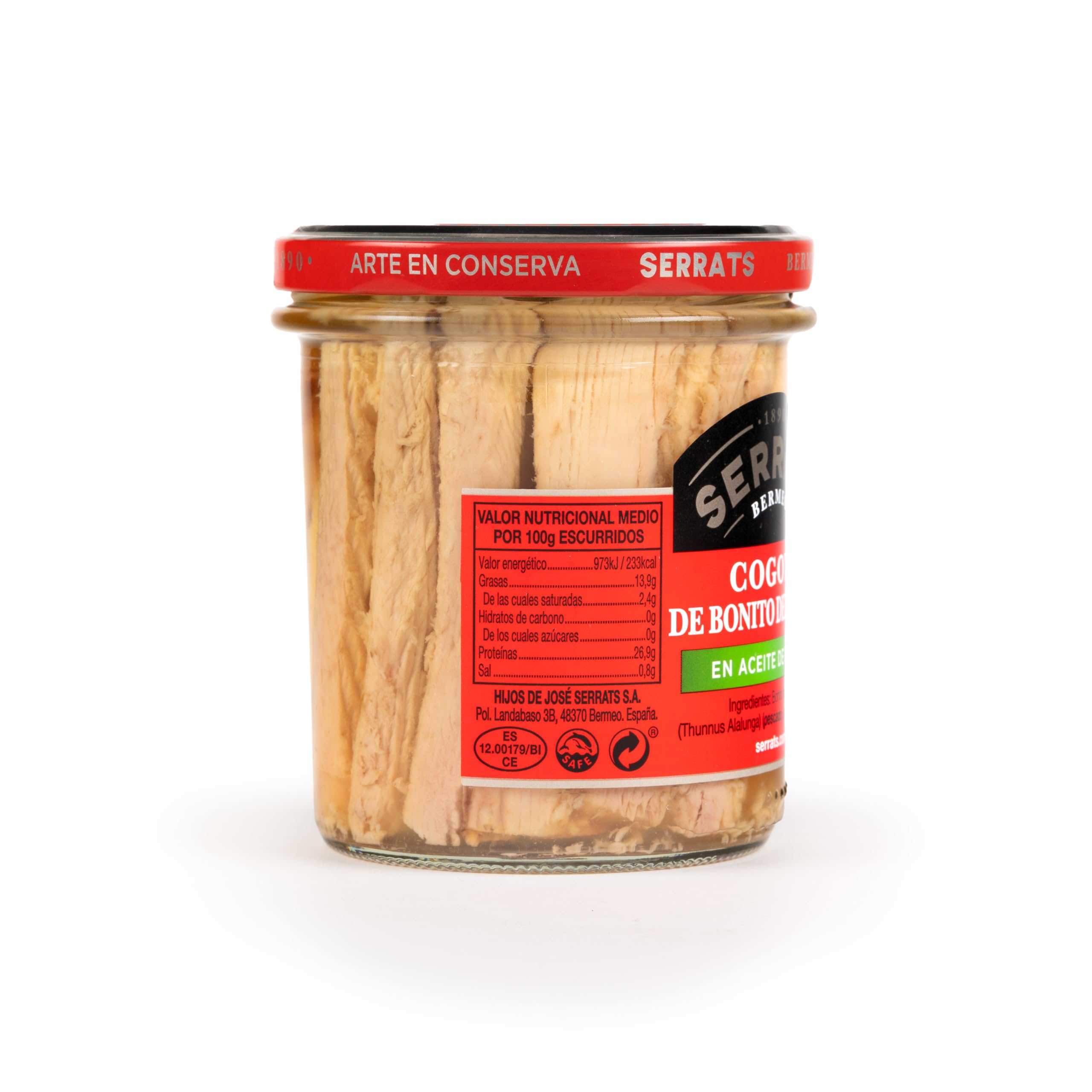 CONSERVAS SERRATS - Cogote de Bonito del Norte del Cantábrico en Aceite de Oliva - 6 Frascos x 320g (Total: 1920g) - Parte Superior del Lomo - Textura Suave - Elaboración Artesanal Tradicional