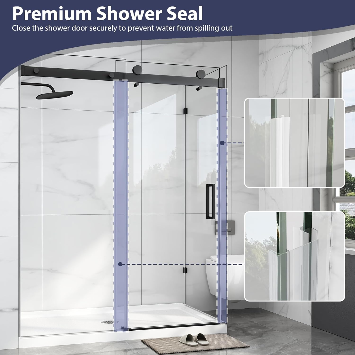 Frameless Shower Enclosure, 36" D x 49-54" W x 76" H Sliding Glass Shower Door with Side Panel, SGCC Tempered Glass, Explosion-Proof Film & Nano Coating, Matte Black Finish