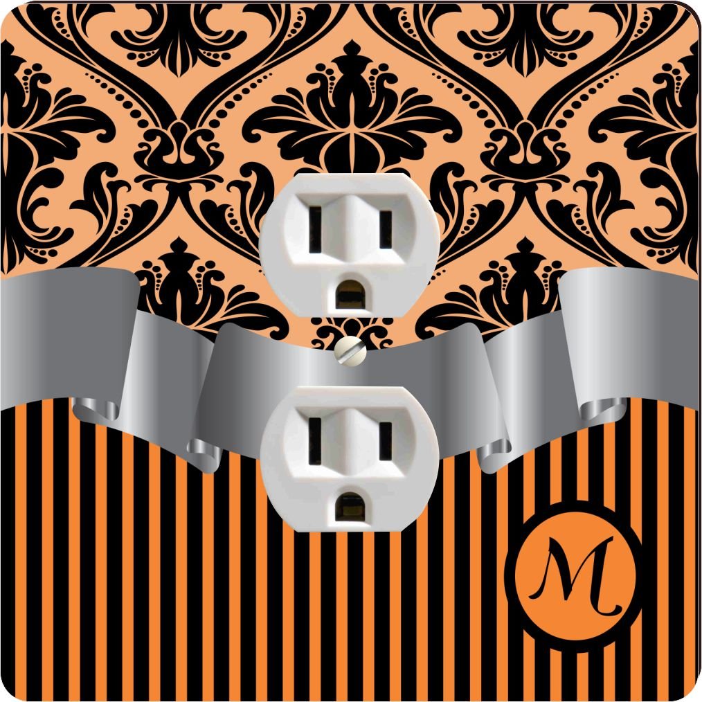 Assiette lettre M orange design Damas Stripes vaisselle monogramme