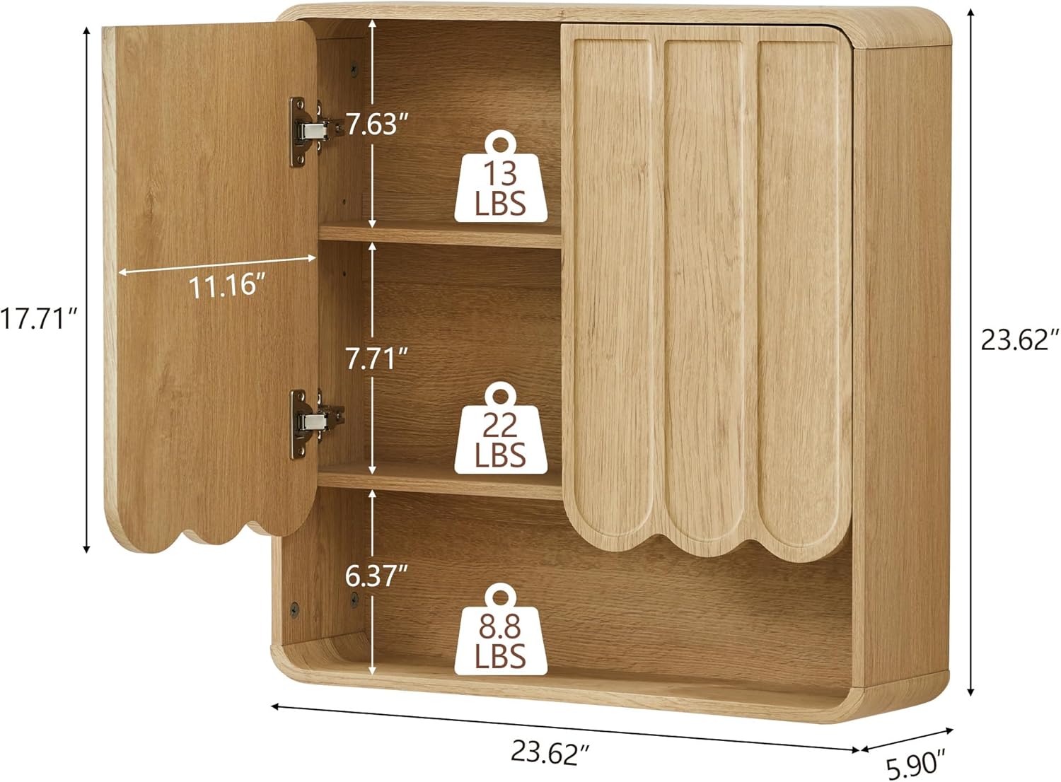 ORRD Bathroom Wall Mounted Storage Cabinet, Medicine Cabinet with Adjustable Shelf, Over The Toilet Storage Cabinet for Bathroom, Laundry Room, Kitchen, Living Room (Natural)