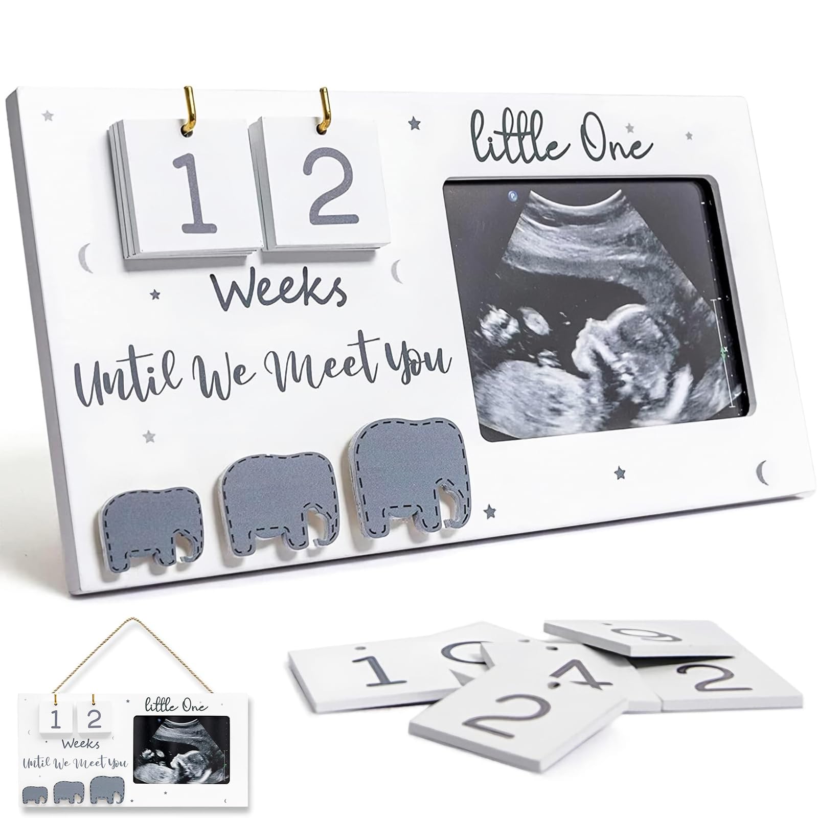 PANYI Cornice per Ecografia Gravidanza Frame di Foto in Legno Regalo Donna in Gravidanza Cornice per Neonato Con Conto Alla Rovescia Delle Settimane Del Bambino Regali per Mamme in Attesa
