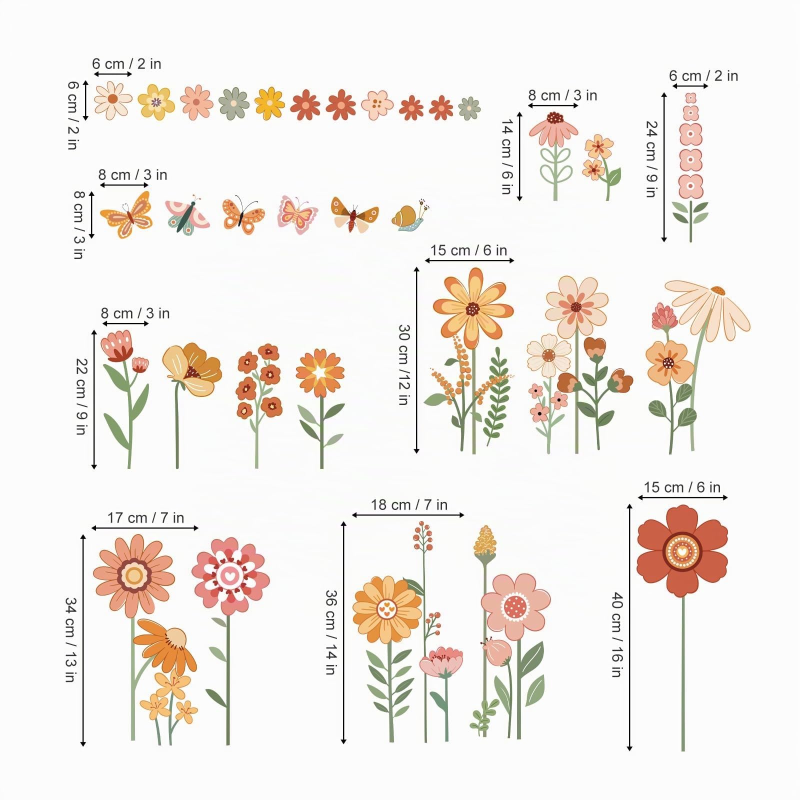 decalmile Stickers Muraux Fleur de Jardin Boho Autocollant Mural Bohèmes