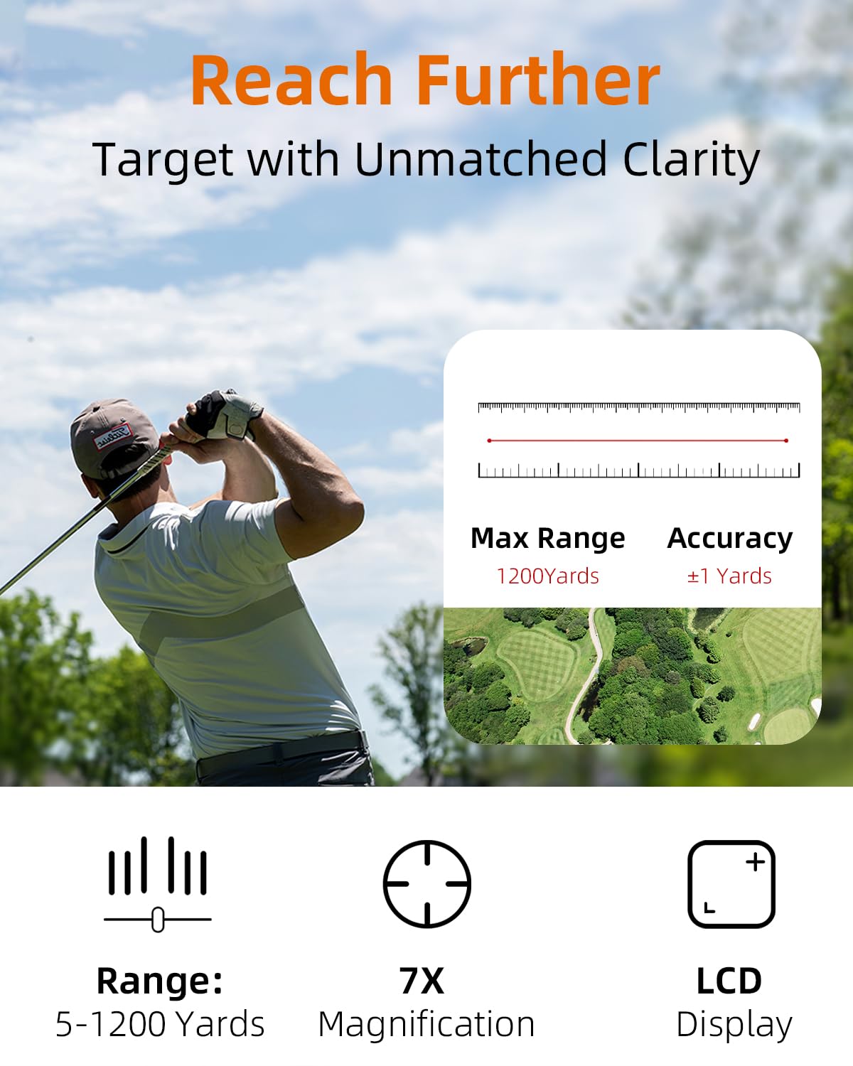 Télémètre de golf et de chasse avec batterie rechargeable, télémètre laser camouflage 5/1200Y grossissement 7x, distance/angle/vitesse/balayage multifonction étanche avec étui