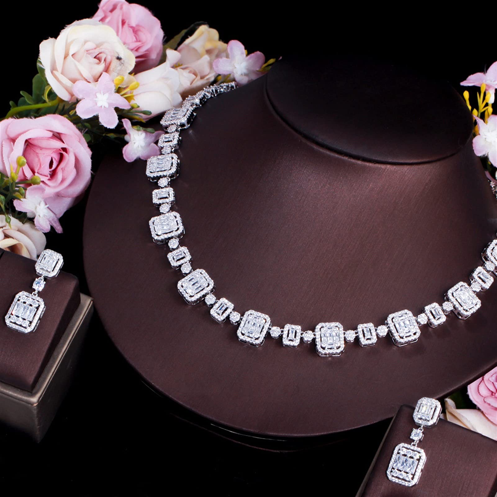Joyería Cubic Zirconia Pave Color Oro Blanco Conjunto de joyería para Boda Nupcial para Mujer Accesorios de Vestido de Fiesta