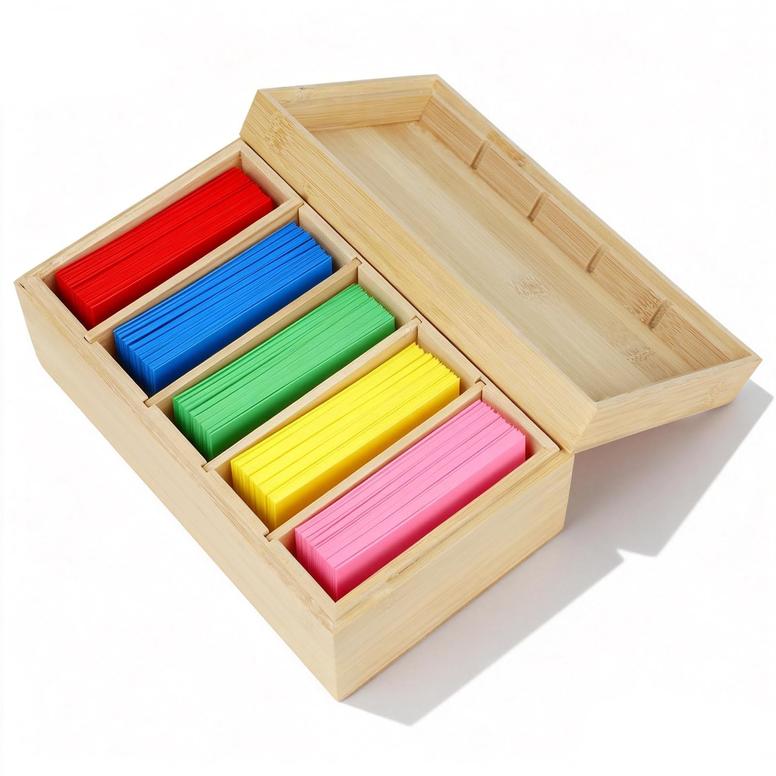 A7 Boîte à Fiches en Bois, Boîte de Rangement pour Cartes avec 5 Compartiments Boîte à Fiches de Classement avec Couvercle, pour Bureau école et Maison (22,2 X 12,8 X 9 Cm)