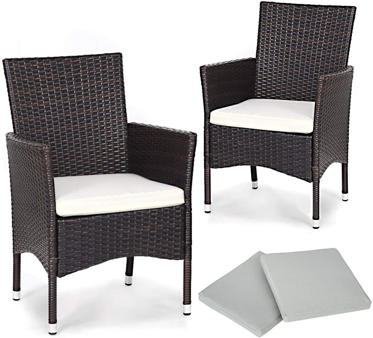 COSTWAY Pcs Patio Armchair Single Chair Outdoor Modern Wicker Rattan PE Furniture Sofa Set W (Mixed Brown with 2 Cushion Covers), Brown, Brown