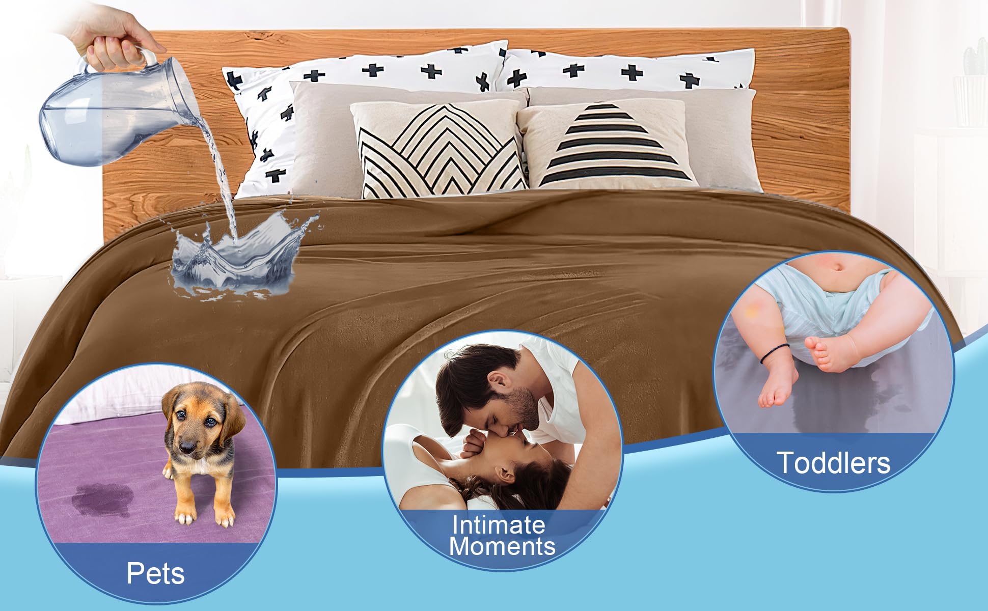 Bedding Aid Coperta reversibile impermeabile, protezione per letti, materassi e divani dalle perdite di urina di adulti, bambini, cani (Beige/Blu grigio, 102x152cm)