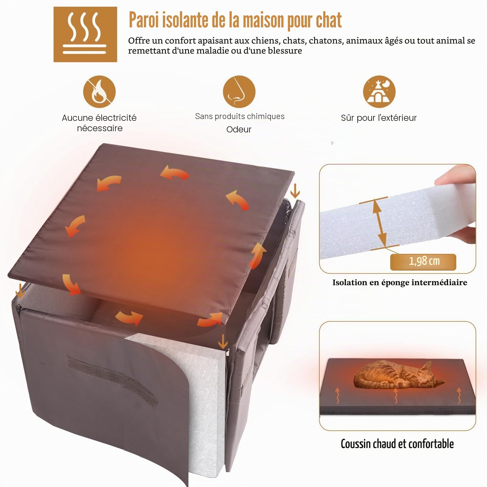 X-ZONE PET Maison pour chat extérieure chauffée, abri pour chat pour l'extérieur avec doublure isolée, maison résistante au froid pour l'hiver