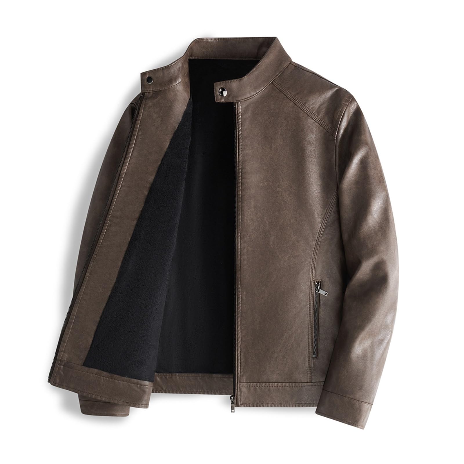 DüNne Regenjacke Herren Fit Kragen Motorrad gewaschen Lederjacke Top Mantel