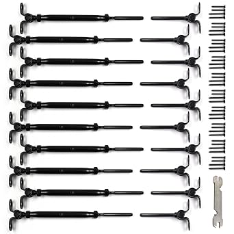 10 Pairs Cable Railing Kit fits 1/8 Cable Railing System for Wood Post Stairs Deck, T316 Stainless Steel Swage Stud Turnbuckle, 180 Angle Adjustable, Black