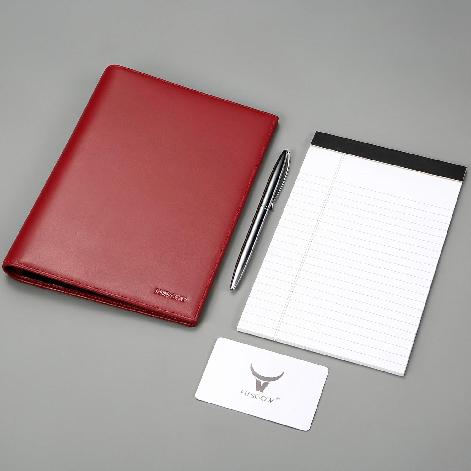 Leather Junior Padfolio for Men & Women with Pen Loop, Italian Calfskin, Business Portfolio Notebook Folder (Bordeaux)