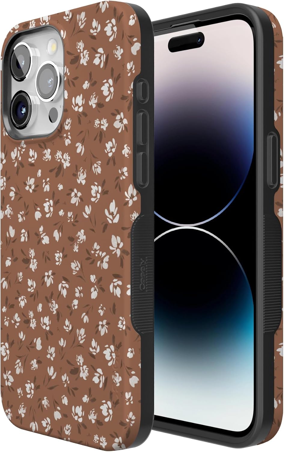 Casely iPhone 15 Pro Case | Mocha Meadow | Tiny Flowers | Bold Protective Design | Compatible with MagSafe