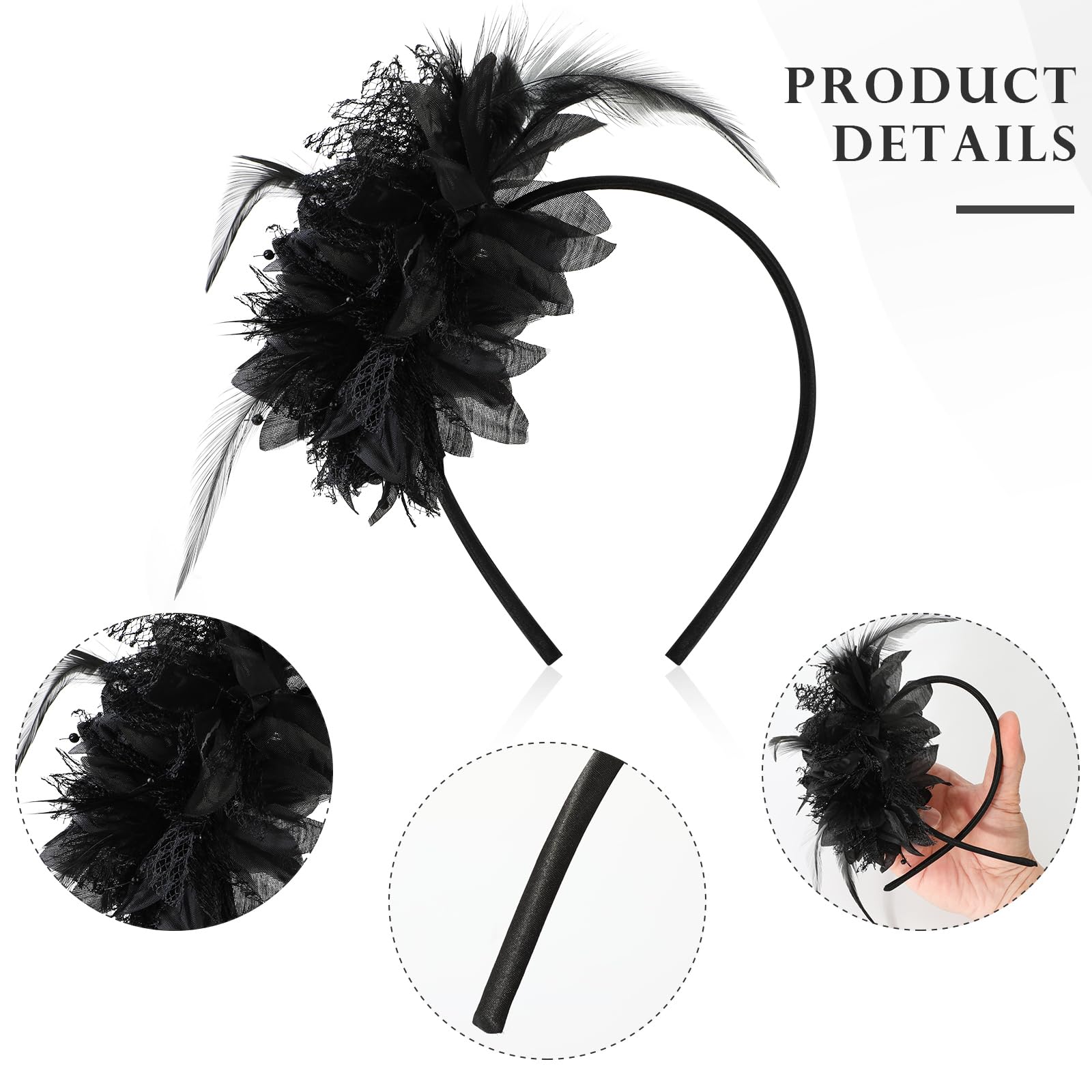 MWOOT Feather Headband, Artificial Flower Feathered Headpiece, Black Roaring 20s Fascinators for Women 1920s Feather Headwear - Image 2