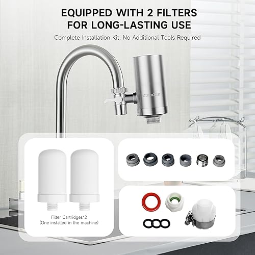 Miniatura 8 de Filtro de agua para grifo de fregadero, purificador de agua de acero inoxidable para fregadero de cocina, reduce PFAS, plomo, cloro y