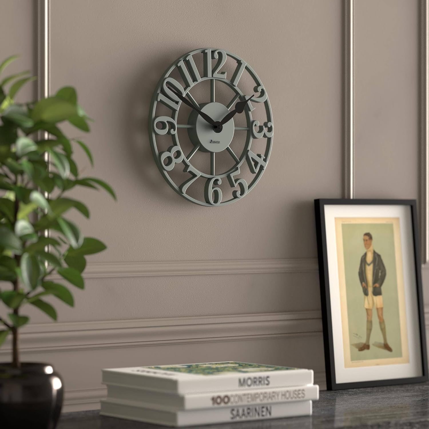 JONES CLOCKS® Lighthouse Wall Clock | Sculptural Skeleton Clock | Green | Elegant Raised Moulded Numerals | Decorative Design Ideal for Kitchen, Living Room or Bedroom