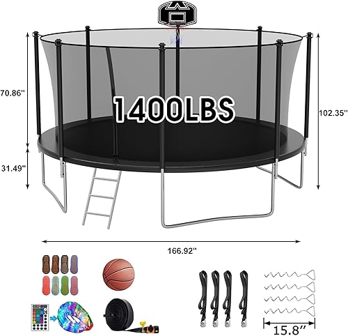 Miniatura 2 de SKYUP Tranpoline - Tranpoline de 1500 libras 16 15 14 12 10 8 pies Tranpoline para 7-10 niños y adultos, tranpolina al aire libre resistente al