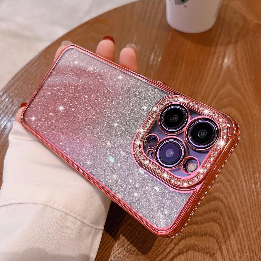 Coque diamant iPhone 11 et 13 anti rayures à strass roses souples - 7