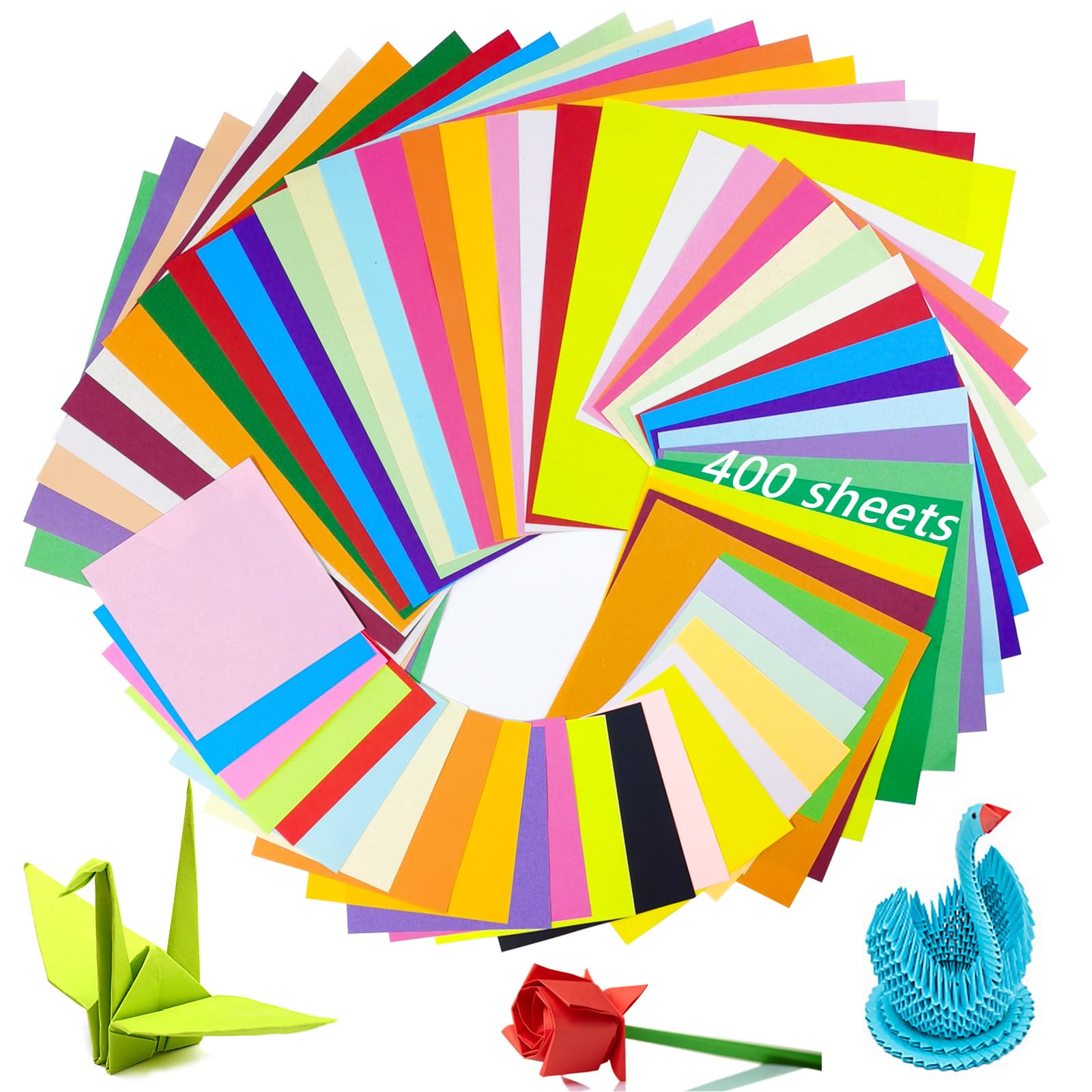 Annyswit 400 Sheets Coloured Origami Paper 20 Colour Craft Square Paper 10x10&15x15&20x20 cm Easy Folding Paper Double Sided for Designing and Crafting Christmas DIY Arts & Family Craft Projects