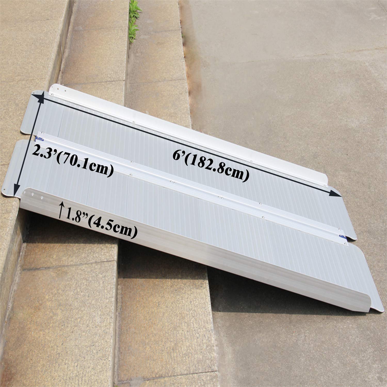 Rampa dla wózków inwalidzkich, szyna aluminiowa z marginesem, składana, rampa progowa, do 272 kg, 182,8 x 70,1 x 4,5 cm (MR607M-6)
